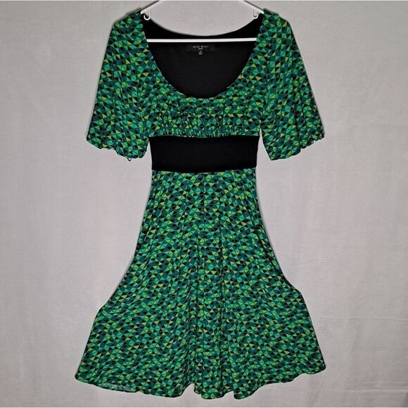 Nine West Peasant Style Midi Dress Green Black 6 - Picture 1 of 6